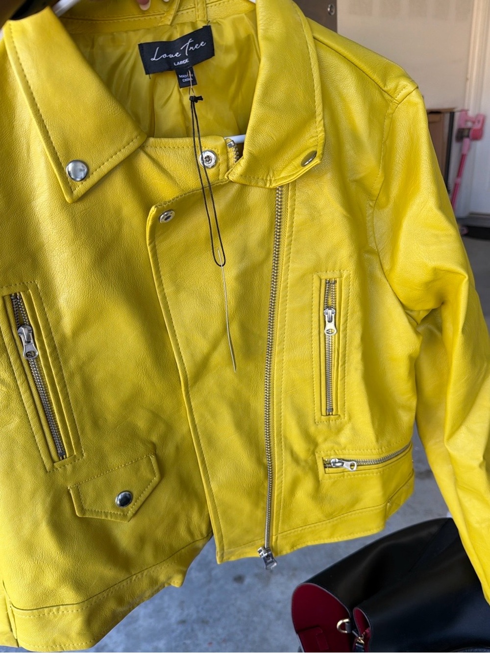 Love Tree Bright Yellow Moto-Style Faux Leather Jacket